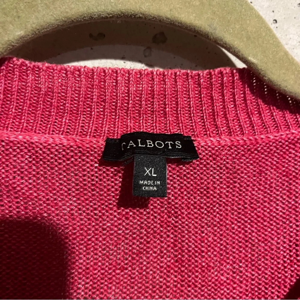 Talbots 100% Linen Sweater Raspberry Pink V-Neck … - image 3